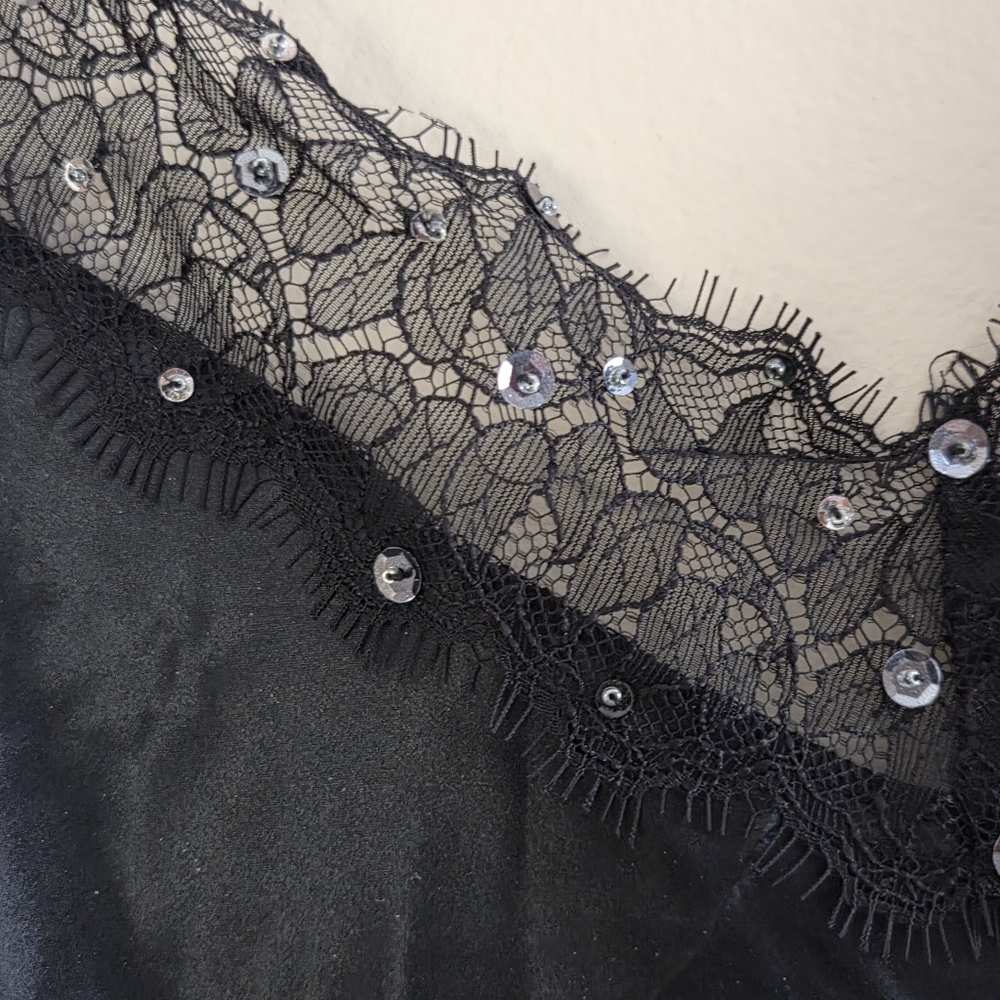 Metro 7 100% Silk Chemise Slip Lace Sequins Rhinestones - Picture 3 of 8